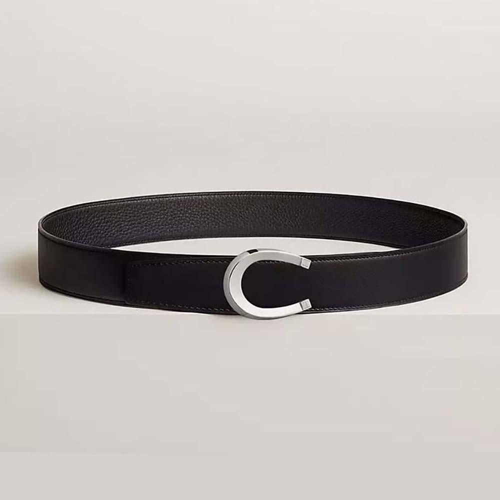 Hermes Men Luck Belt Buckle &amp; Reversible Leather Strap 38 mm-Black